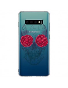 Coque Samsung S10 Plus Tête de Mort Rose Fleurs...