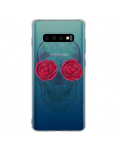 Coque Samsung S10 Plus Tête de Mort Rose Fleurs Transparente - Rachel Caldwell