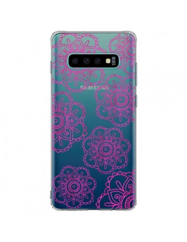 Coque Samsung S10 Plus Pink Doodle Flower Mandala Rose Fleur Transparente - Sylvia Cook