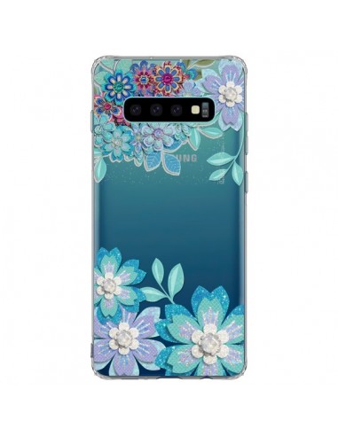 Coque Samsung S10 Plus Winter Flower Bleu, Fleurs d'Hiver Transparente - Sylvia Cook