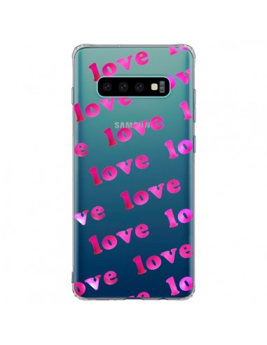 Coque Samsung S10 Plus Pink Love Rose Transparente - Sylvia Cook