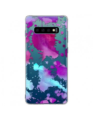 Coque Samsung S10 Plus Watercolor Splash Taches Bleu Violet Transparente - Sylvia Cook