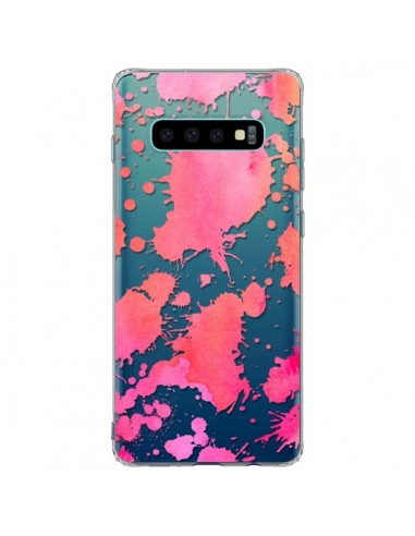 Coque Samsung S10 Plus Watercolor Splash Taches Rose Orange Transparente - Sylvia Cook