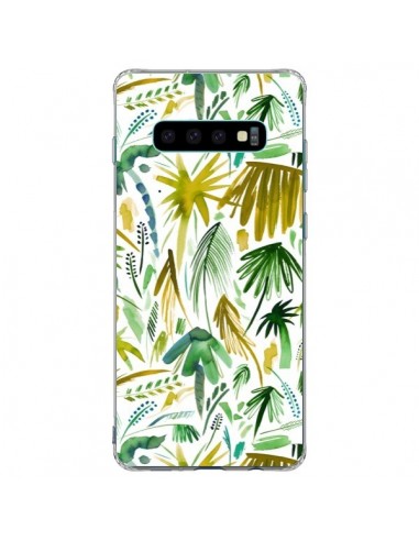 Coque Samsung S10 Plus Brushstrokes Tropical Palms Green - Ninola Design