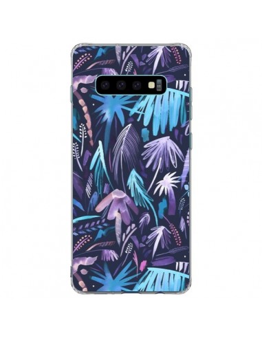 Coque Samsung S10 Plus Brushstrokes Tropical Palms Navy - Ninola Design