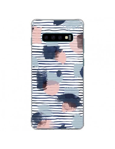 Coque Samsung S10 Plus Watercolor Stains Stripes Navy - Ninola Design