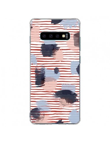 Coque Samsung S10 Plus Watercolor Stains Stripes Red - Ninola Design