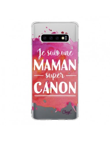 Coque Samsung S10 Je suis une Maman super Canon Rose Transparente - Chapo