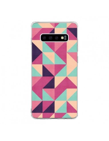 Coque Samsung S10 Azteque Triangle Rose Vert - Eleaxart