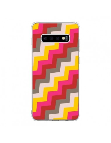 Coque Samsung S10 Lignes Triangle Azteque Rose Rouge - Eleaxart