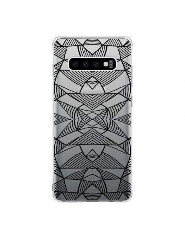 Coque Samsung S10 Lignes Miroir Grilles Triangles Grid Abstract Noir Transparente - Project M