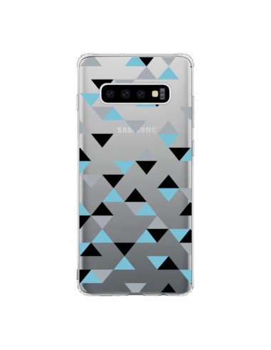 Coque Samsung S10 Triangles Ice Blue Bleu Noir Transparente - Project M