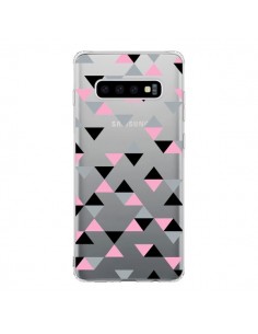 Coque Samsung S10 Triangles Pink Rose Noir Transparente -...
