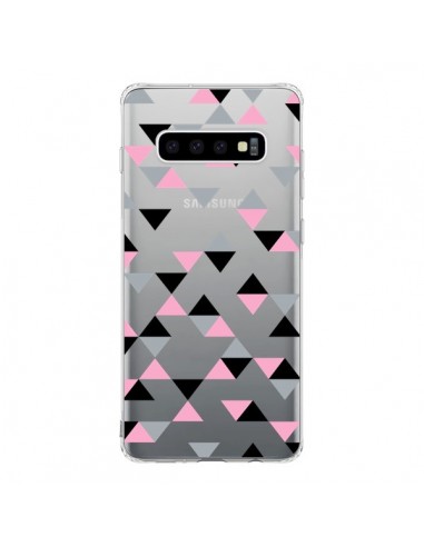 Coque Samsung S10 Triangles Pink Rose Noir Transparente - Project M