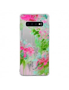 Coque Samsung S10 Fleur Flower Rose Vert Transparente -...