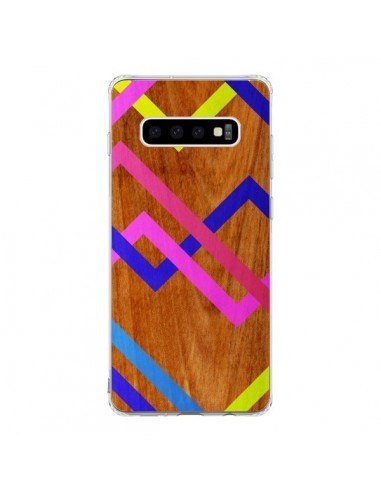 Coque Samsung S10 Pink Yellow Wooden Bois Azteque Aztec Tribal - Jenny Mhairi