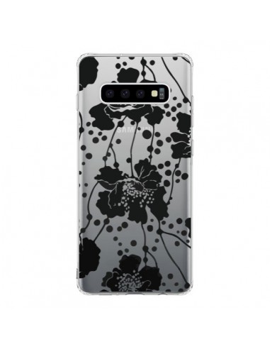 Coque Samsung S10 Fleurs Noirs Flower Transparente - Dricia Do