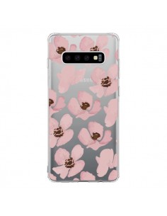 Coque Samsung S10 Fleurs Roses Flower Transparente -...