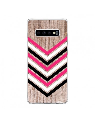 Coque Samsung S10 Tribal Aztèque Bois Wood Flèche Rose Blanc Noir - Laetitia