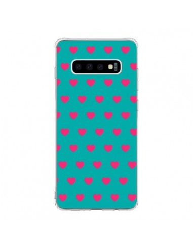 Coque Samsung S10 Coeurs Roses Fond Bleu - Laetitia