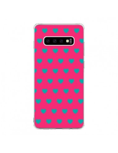 Coque Samsung S10 Coeurs Bleus Fond Rose - Laetitia