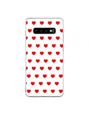 Coque Samsung S10 Coeurs Rouges Fond Blanc - Laetitia