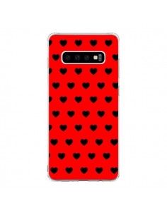 Coque Samsung S10 Coeurs Noirs Fond Rouge - Laetitia