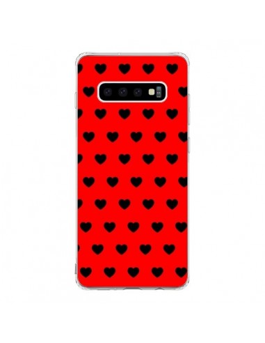 Coque Samsung S10 Coeurs Noirs Fond Rouge - Laetitia