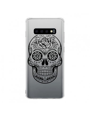 Coque Samsung S10 Tête de Mort Mexicaine Noir Transparente - Laetitia