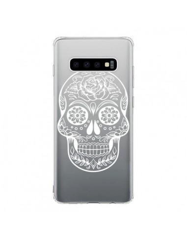 Coque Samsung S10 Tête de Mort Mexicaine Blanche Transparente - Laetitia
