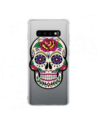 Coque Samsung S10 Tête de Mort Mexicaine Fleurs Transparente - Laetitia