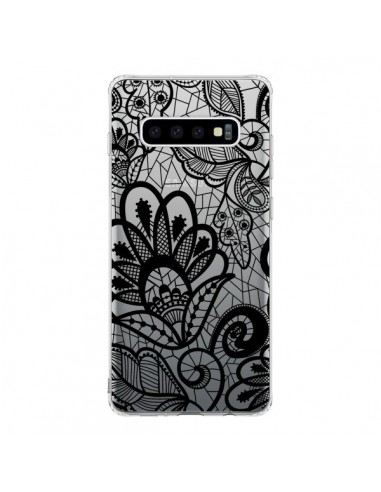 Coque Samsung S10 Lace Fleur Flower Noir Transparente - Petit Griffin