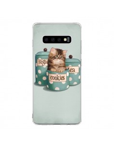 Coque Samsung S10 Chaton Chat Kitten Boite Cookies Pois -...