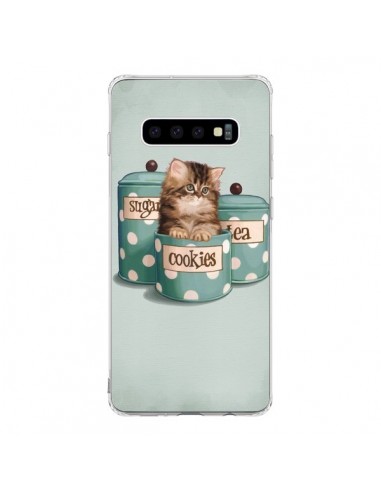 Coque Samsung S10 Chaton Chat Kitten Boite Cookies Pois - Maryline Cazenave