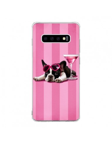 Coque Samsung S10 Chien Dog Cocktail Lunettes Coeur Rose - Maryline Cazenave