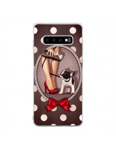 Coque Samsung S10 Lady Jambes Chien Dog Pois Noeud...