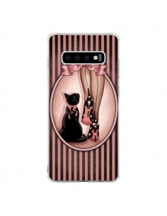 Coque Samsung S10 Lady Chat Noeud Papillon Pois...