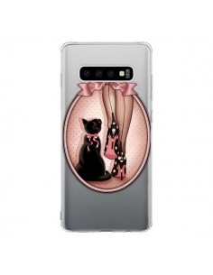 Coque Samsung S10 Lady Chat Noeud Papillon Pois...