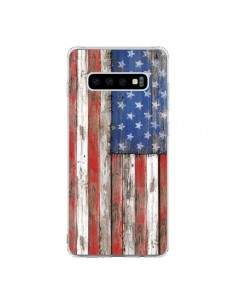 Coque Samsung S10 Drapeau USA Vintage Bois Wood -...