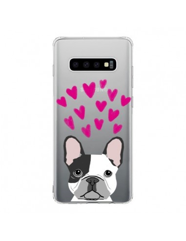 Coque Samsung S10 Bulldog Français Coeurs Chien Transparente - Pet Friendly