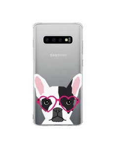 Coque Samsung S10 Bulldog Français Lunettes Coeurs Chien...