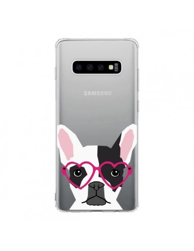 Coque Samsung S10 Bulldog Français Lunettes Coeurs Chien Transparente - Pet Friendly