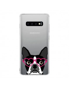 Coque Samsung S10 Boston Terrier Lunettes Coeurs Chien...