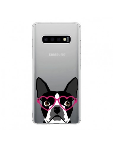 Coque Samsung S10 Boston Terrier Lunettes Coeurs Chien Transparente - Pet Friendly