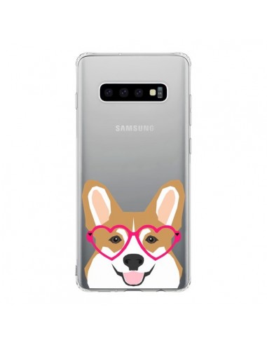 Coque Samsung S10 Chien Marrant Lunettes Coeurs Transparente - Pet Friendly