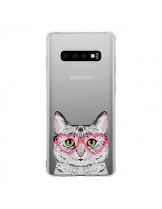 Coque Samsung S10 Chat Gris Lunettes Coeurs Transparente...