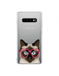 Coque Samsung S10 Chat Marron Lunettes Coeurs...