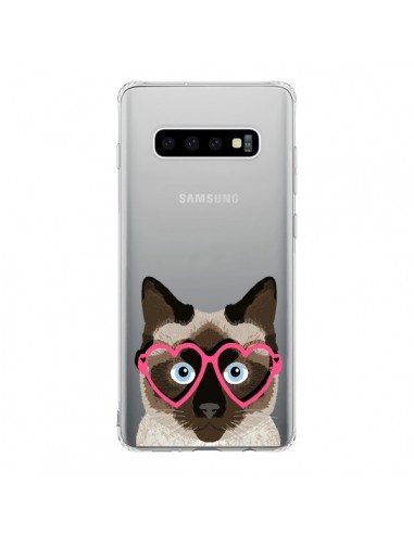 Coque Samsung S10 Chat Marron Lunettes Coeurs Transparente - Pet Friendly