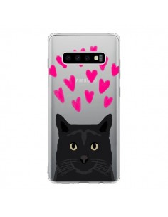 Coque Samsung S10 Chat Noir Coeurs Transparente - Pet...