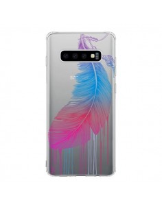 Coque Samsung S10 Plume Feather Arc en Ciel Transparente...